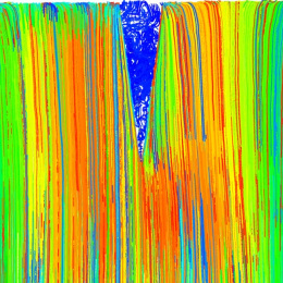 Colored pathlines show air permeating through a polymer